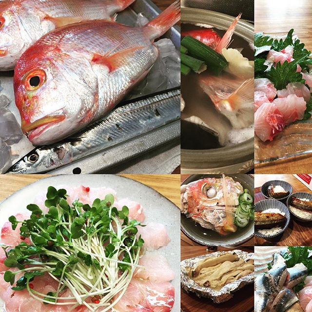 沖縄の、ラスト4回のお教室。本日は単発、お魚捌こう会。8時に鮮魚仕入れ可能な近所のイオンに感謝！大分に引越したら、裏の漁港で息子に釣ってきてもらおう！笑#お教室 #魚をさばく#鯛 #ホイル焼き#カルパッチョ#蒲焼き#お刺身#あら汁#DHA #イオンモール